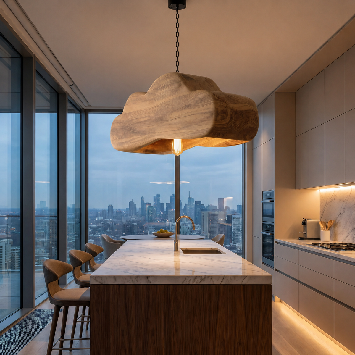 Scandinavian Wooden Pendant Light For Contemporary Kitchen Island
