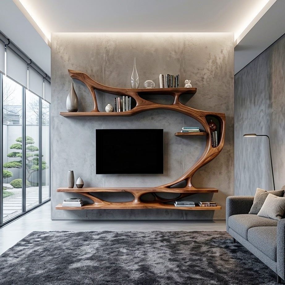Organic Modern Sculptural Wall TV Shelf For Living Room
