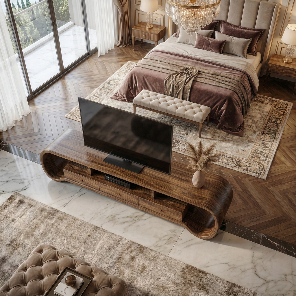 Rustic Curved TV Cabinet