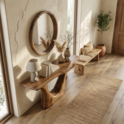 Contemporary Organic Sculptural Console Table For Entryway And Living Room Space