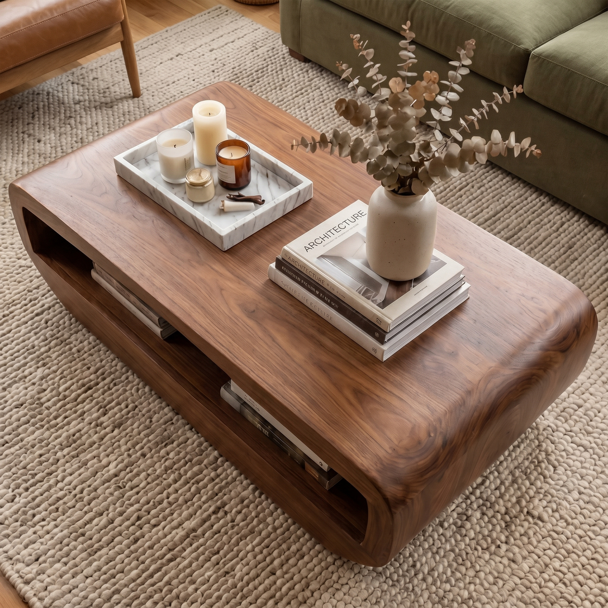 Rustic Natural Wood Coffee Table With Storage Shelf