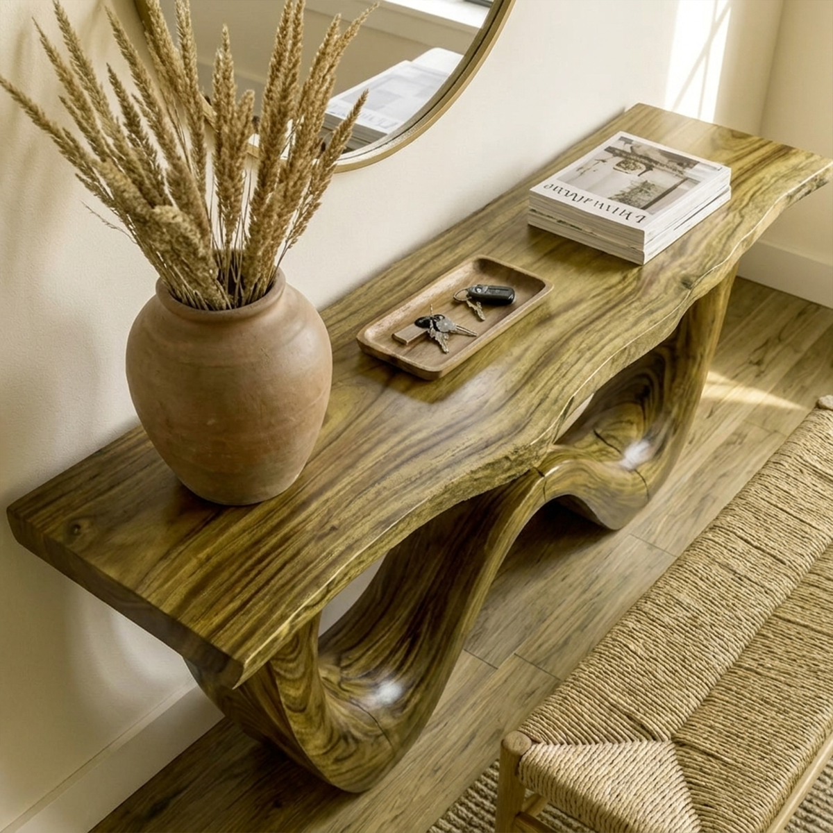 Organic Wave Base Wood Console Table