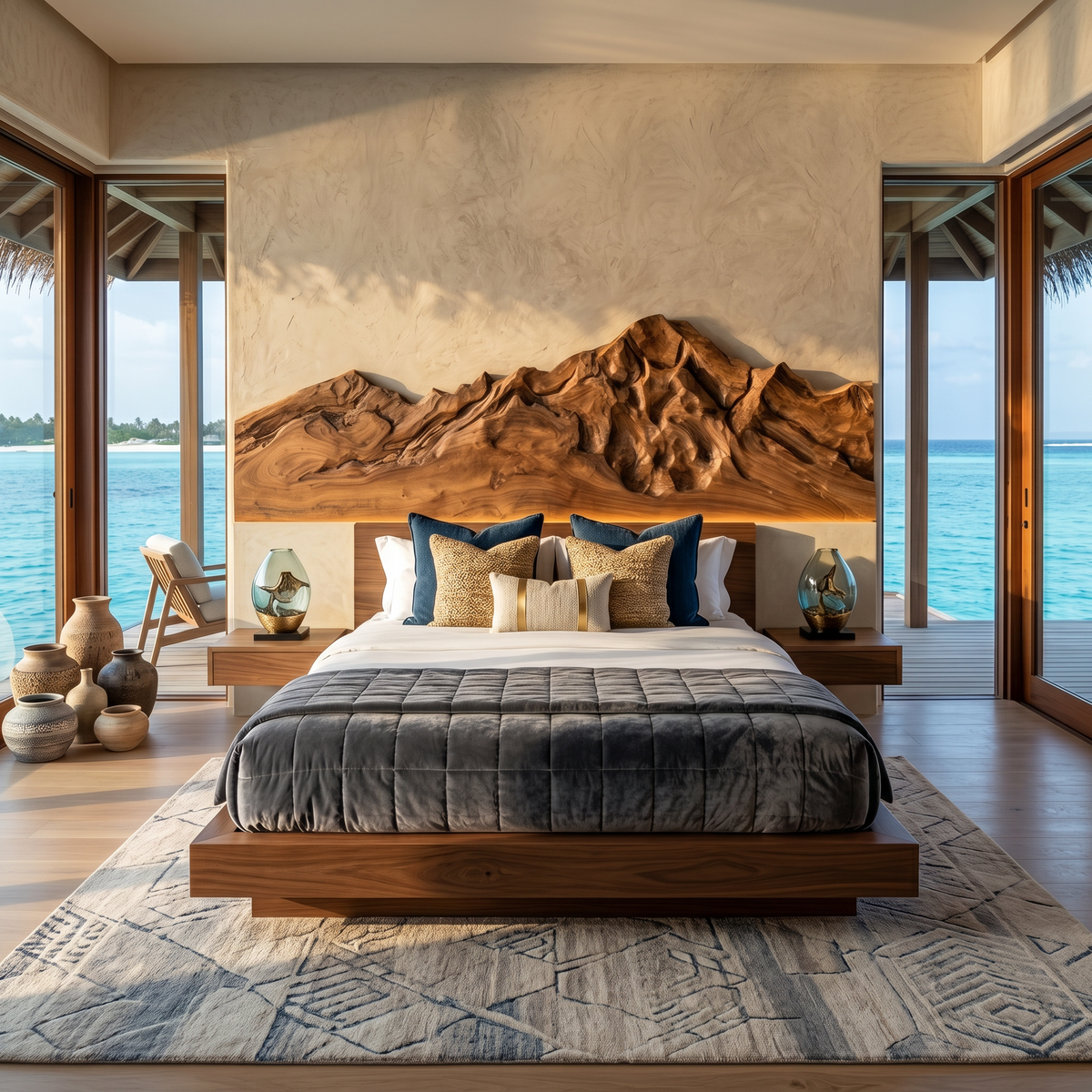 Rustic Mountain Wood Headboard For Farmhouse Bedroom Decor