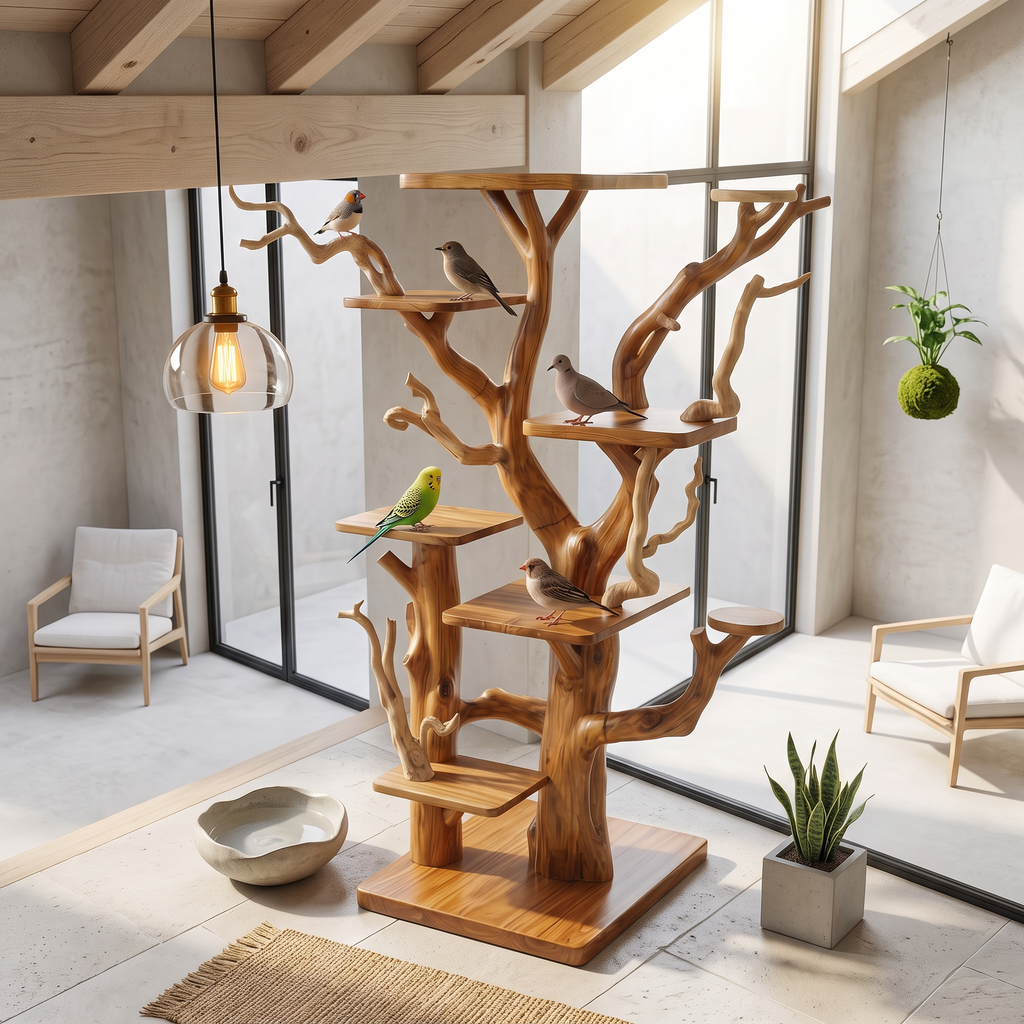 Rustic Bird Perch Stand For Living Room Or Bedroom