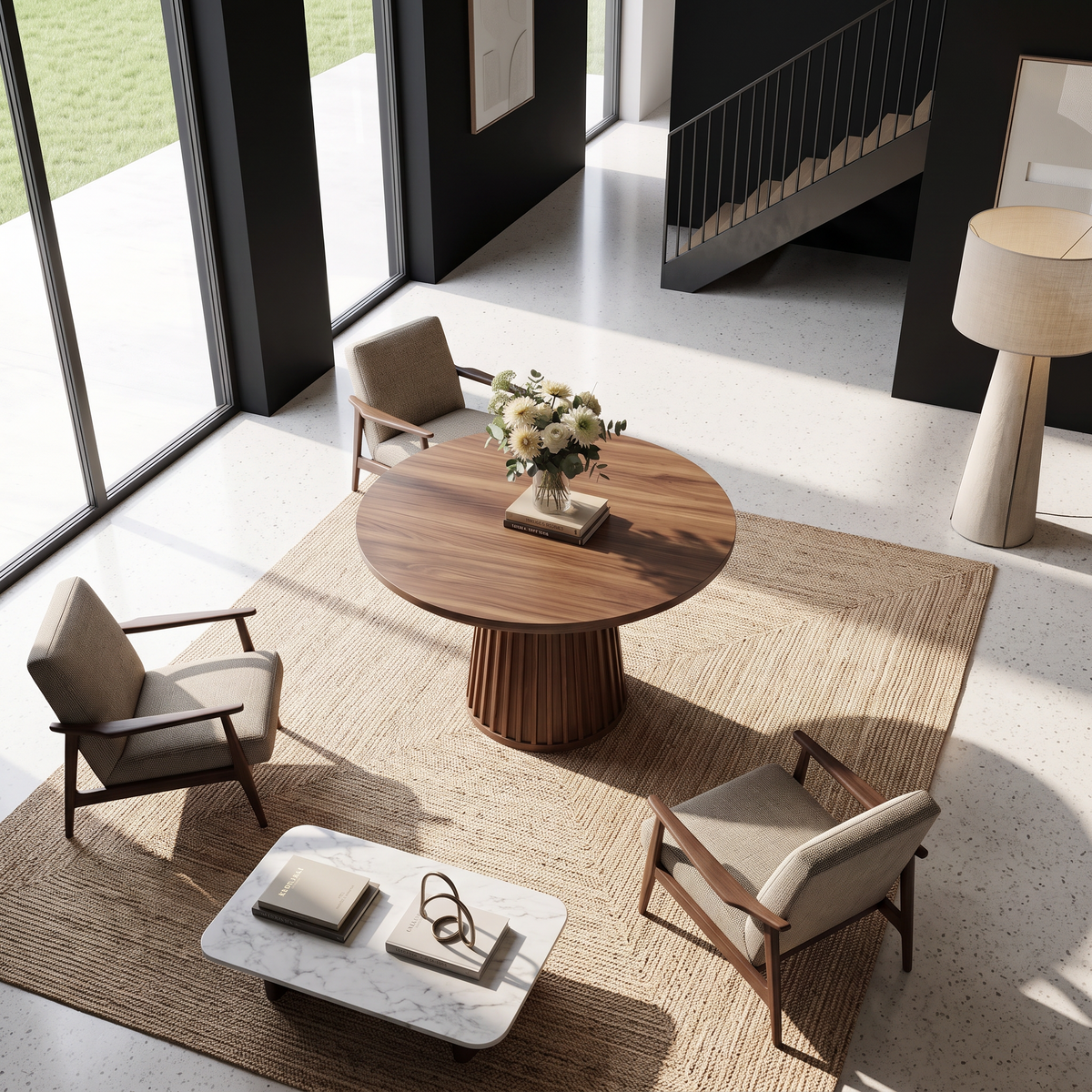 Sculptural Round Pedestal Entryway Table For Living Room And Hallway