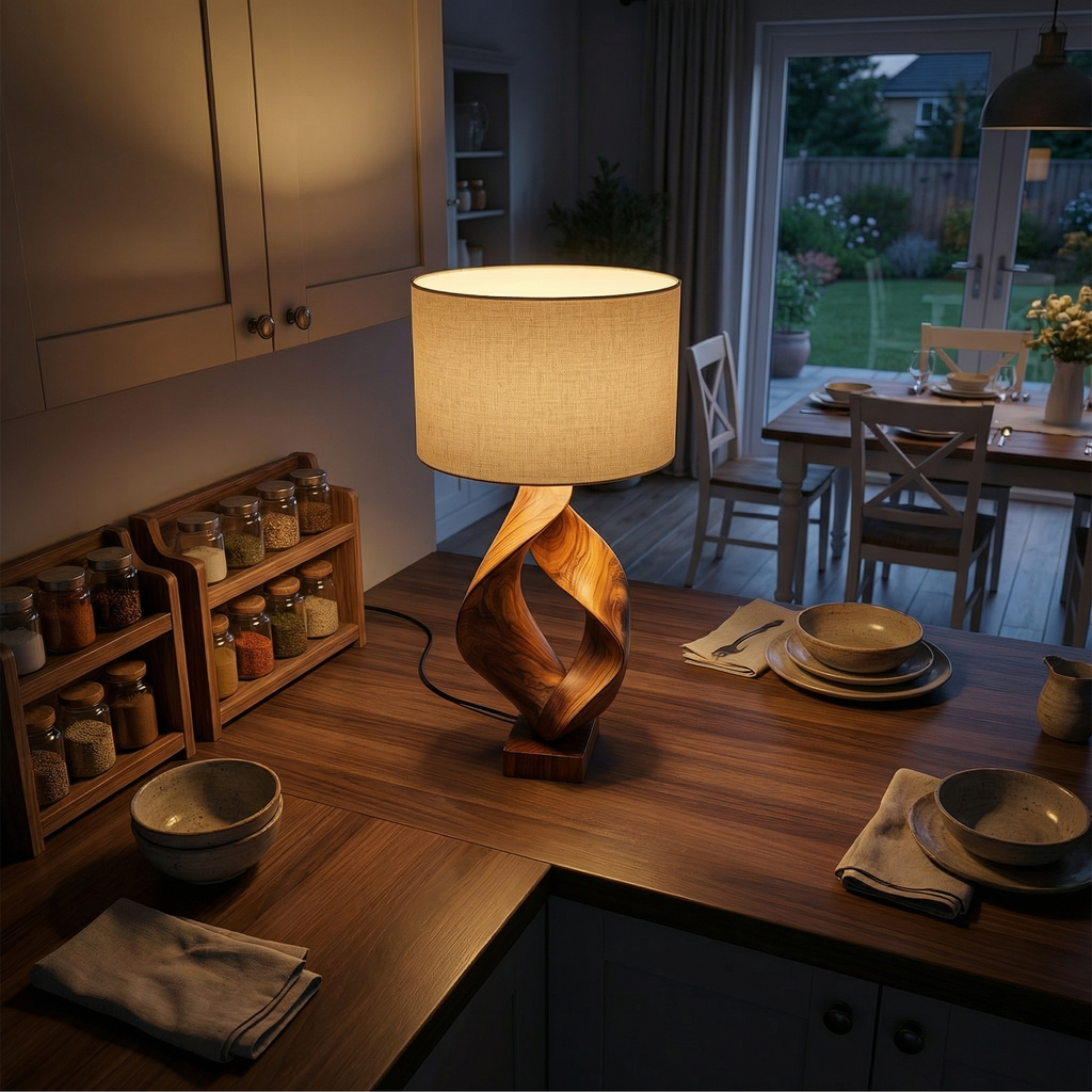 Rustic Sculptural Wood Table Lamp