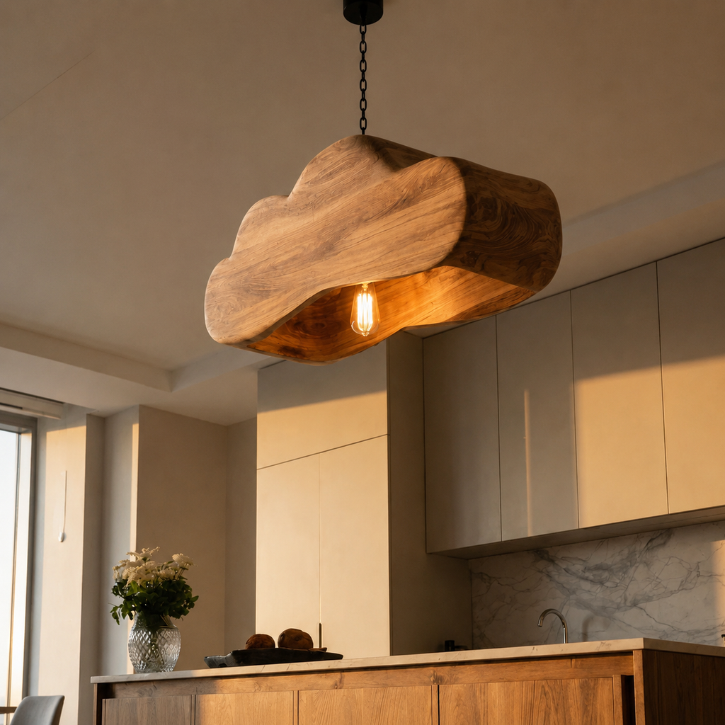 Scandinavian Wooden Pendant Light For Contemporary Kitchen Island