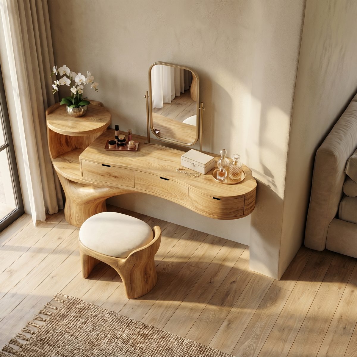 Organic Floating Dressing Table With Drawers