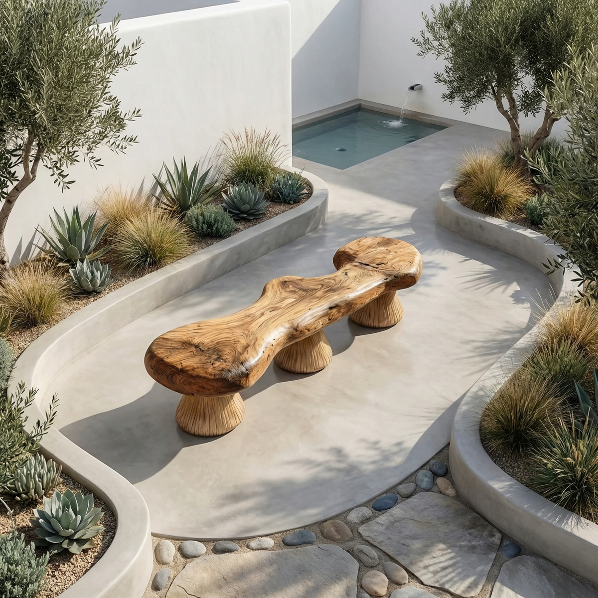 Natural Mushroom Bench Solid Wood Rustic Sculptural Design Entryway Or Garden Space