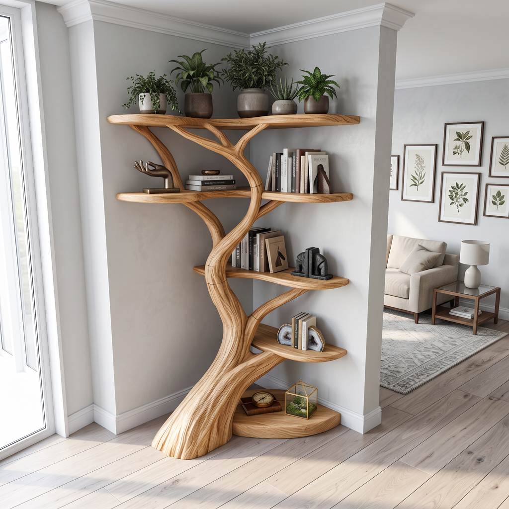 Rustic Tree Corner Shelf Living Room Or Bedroom