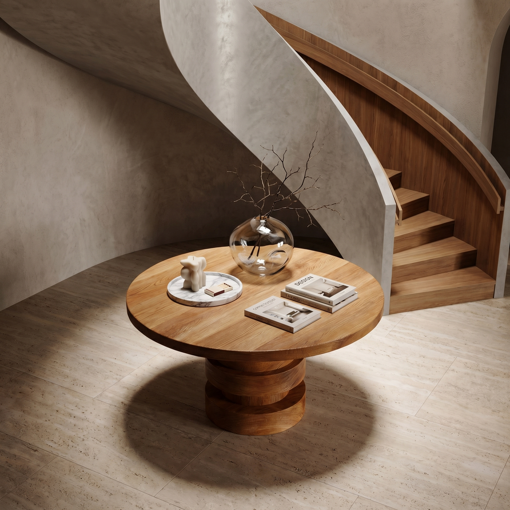 Modern Luxury Stacked Base Round Entryway Table