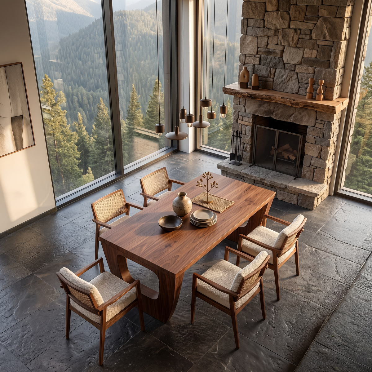 Rustic Dining Table With Artistic Base Design For Kitchen