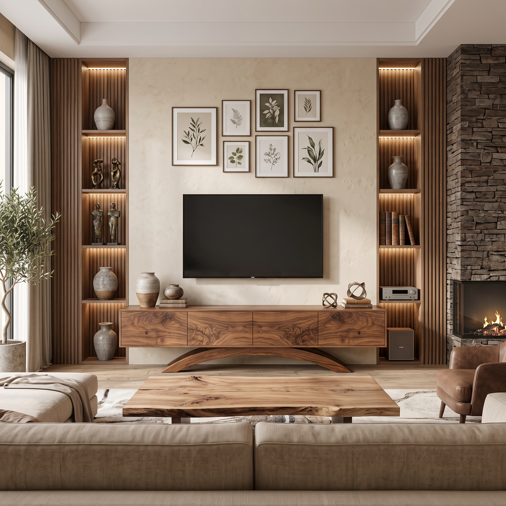 Modern Wooden TV Cabinet With Curved Base For Home Interior