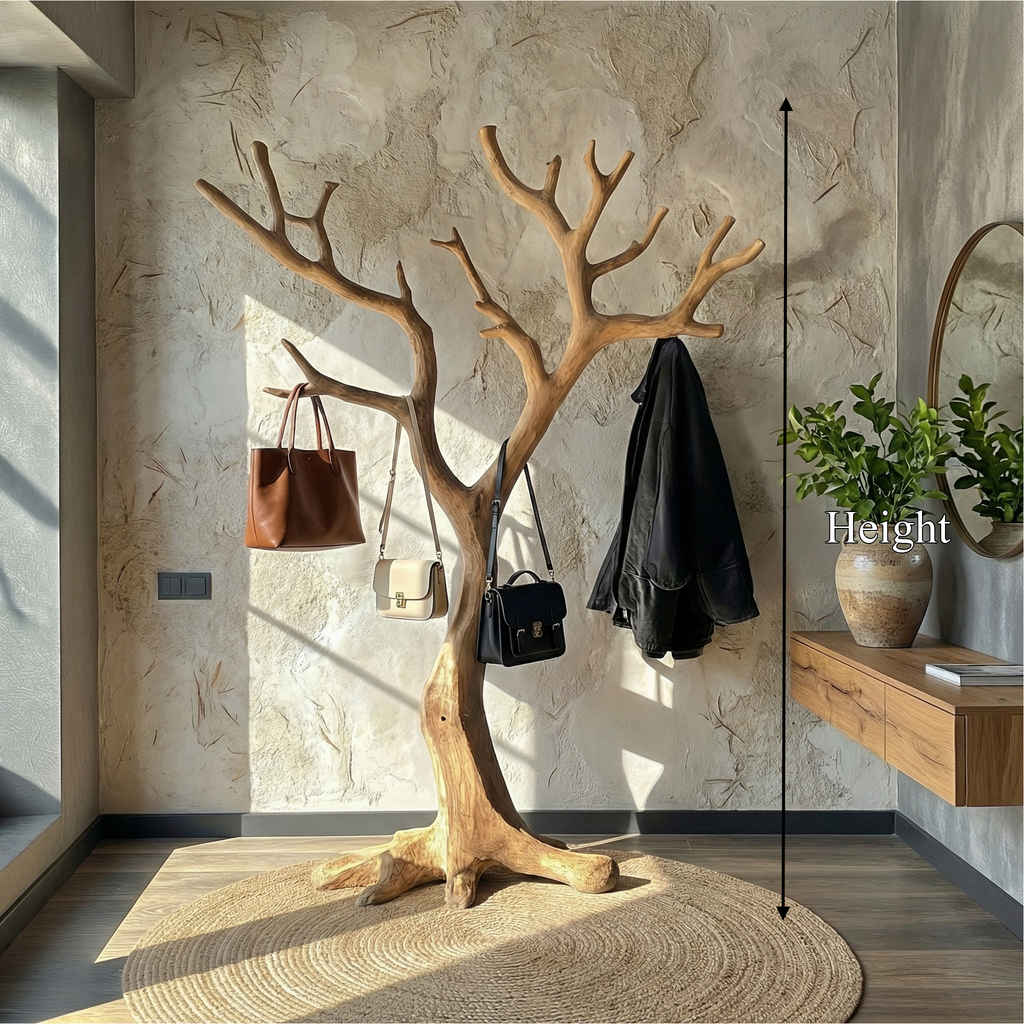 Rustic Sculptural Coat Rack For Entryway And Modern Rustic Interior