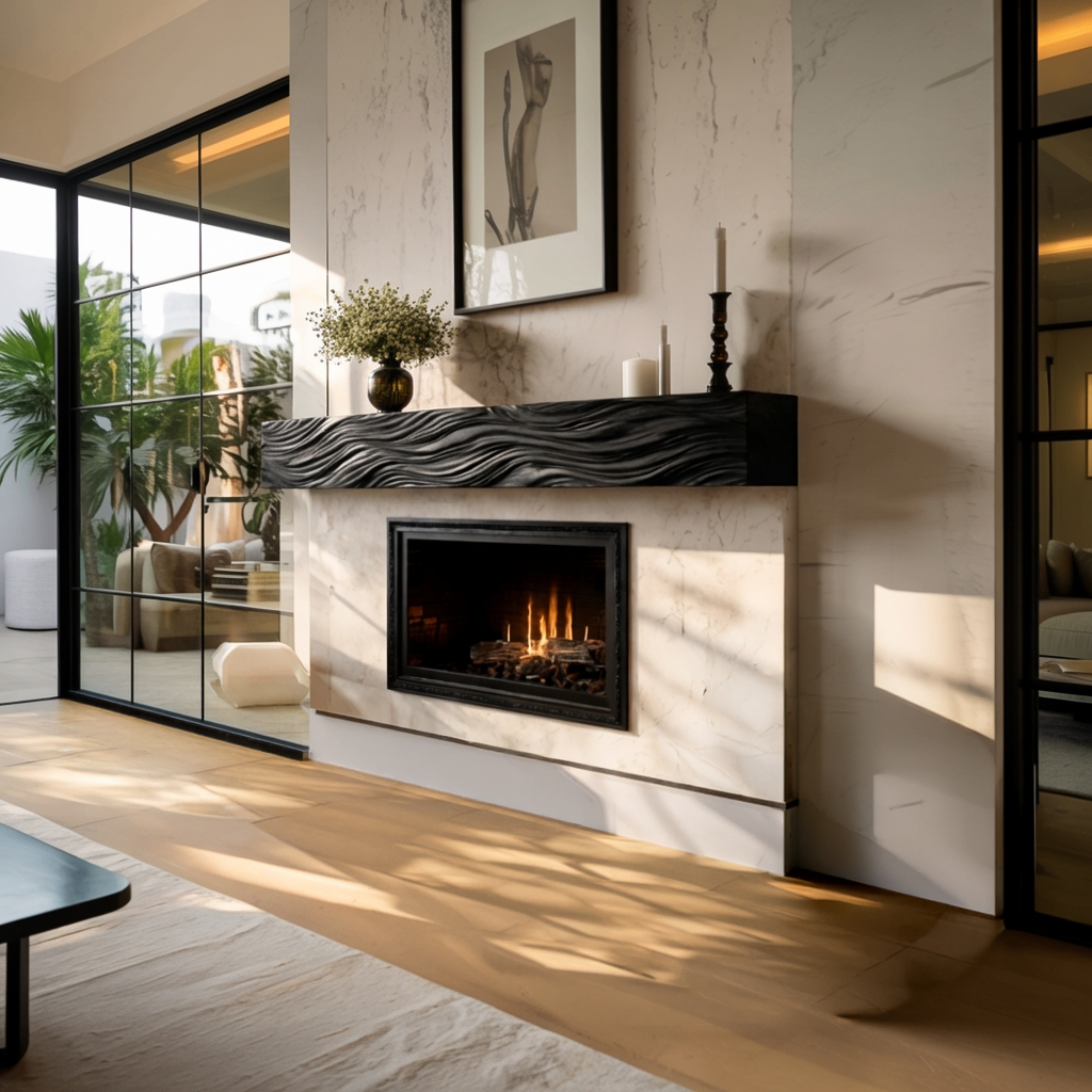Rustic Wooden Floating Fireplace Mantel For Living Decor