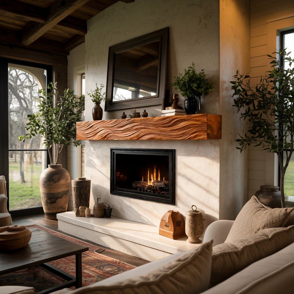 Rustic Wooden Floating Fireplace Mantel For Living Decor