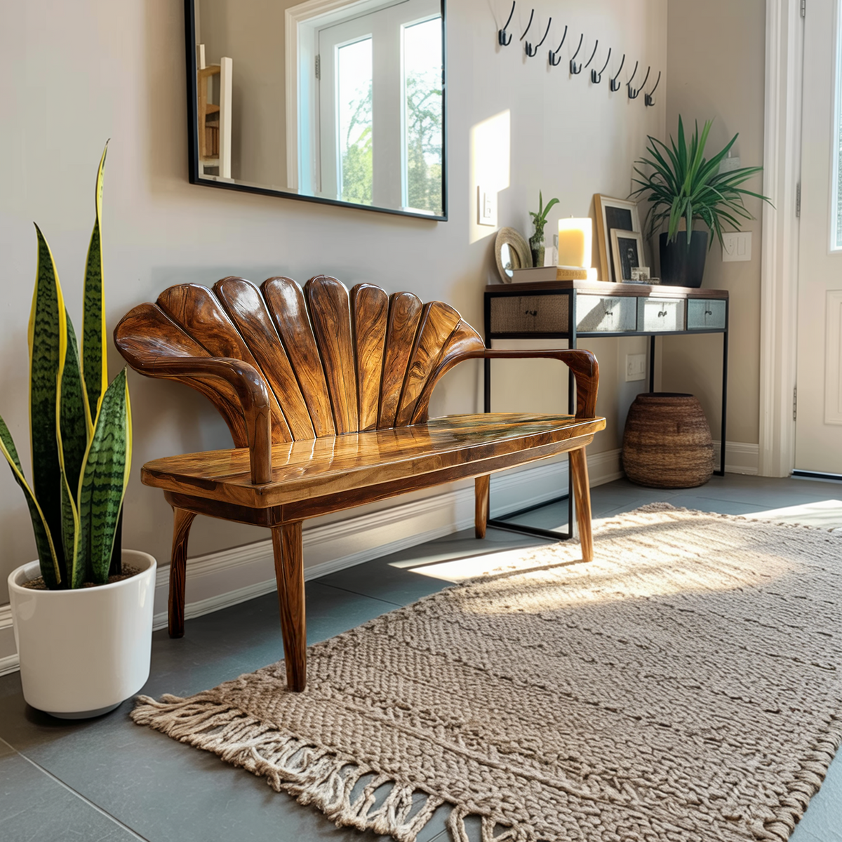 Handcrafted Solid Wood Entryway Bench
