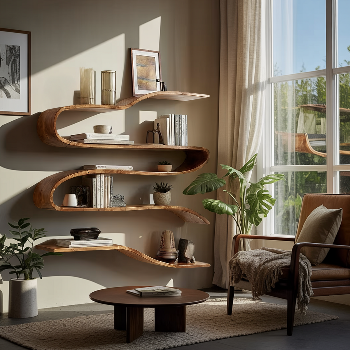 Industrial Natural Wood Floating Shelf