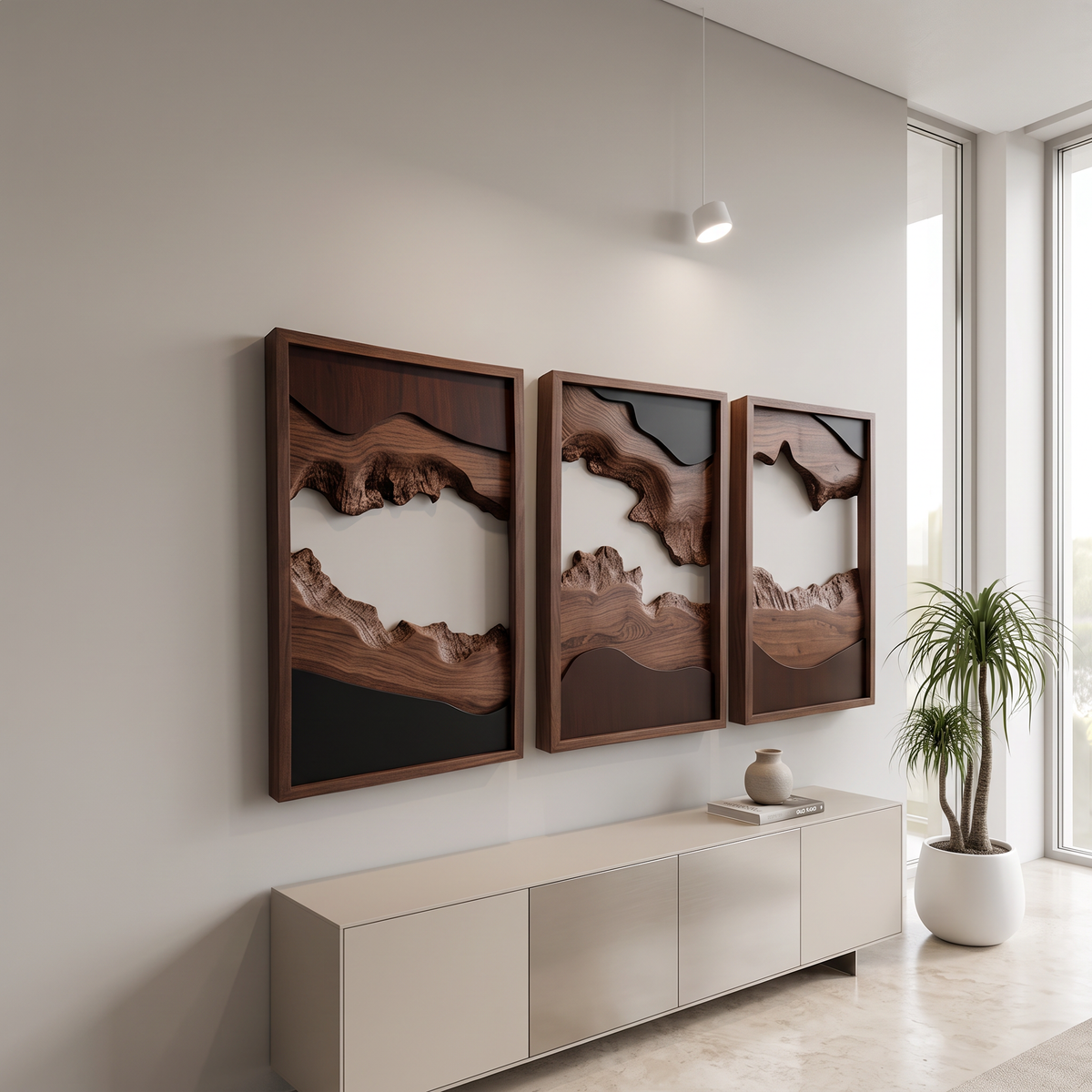 Handcarved Set Wooden Wall Panels Abstract Nature Art Interiors