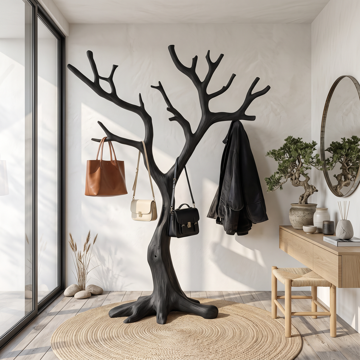 Rustic Sculptural Coat Rack For Entryway And Modern Rustic Interior