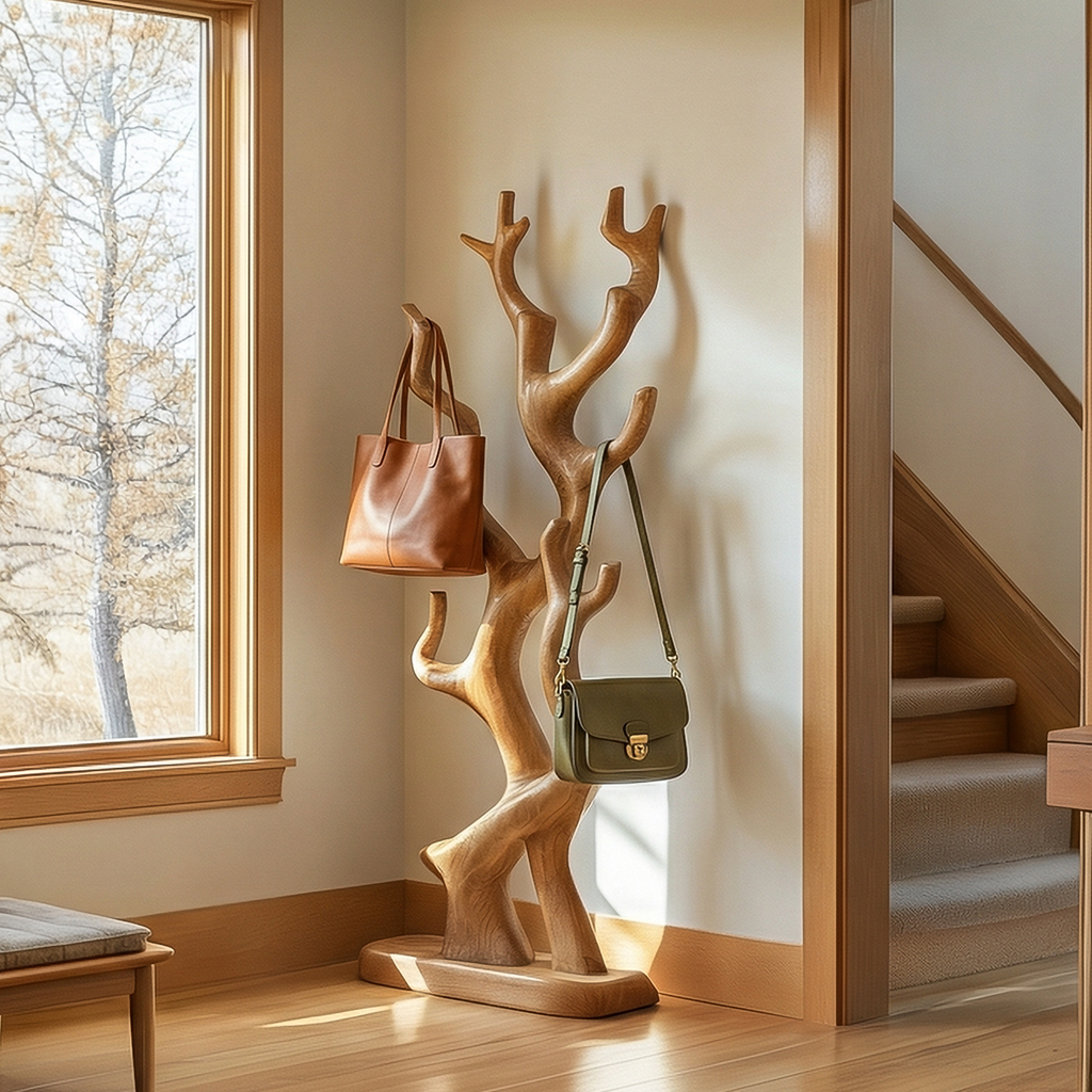 Rustic Tree Branch Coat Rack Stand