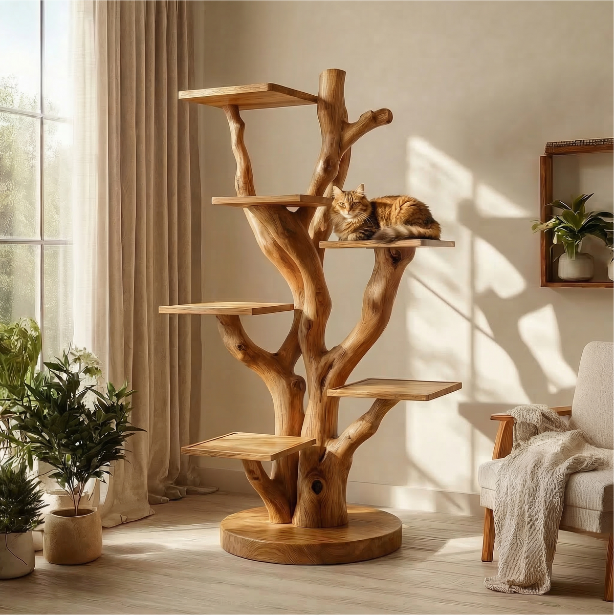 Rustic Cat Climbing Tree For Living Room Or Pet Space