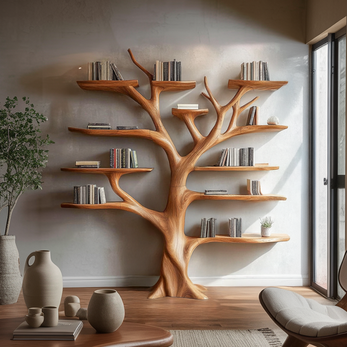 Organic Modern Artistic Wood Bookshelf
