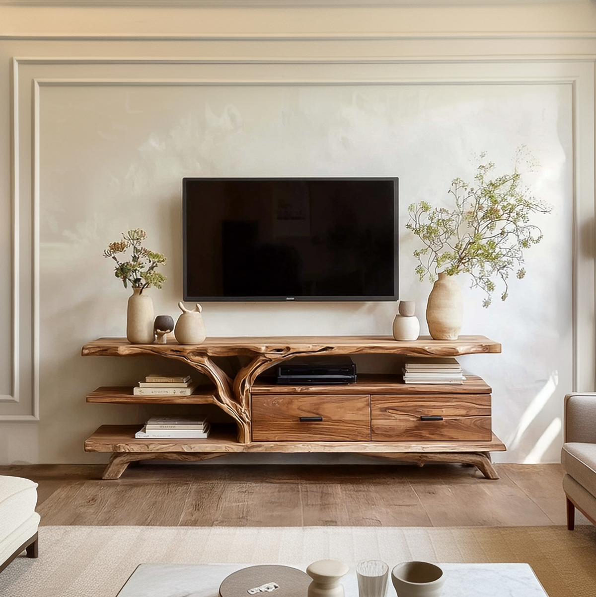 Rustic Wood TV Storage Console Cabinet