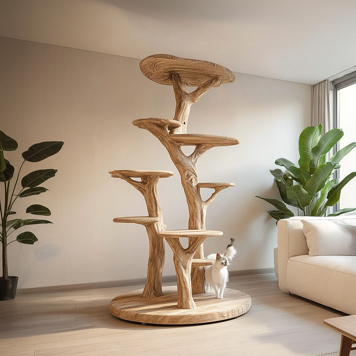 Rustic Wood Tree Cat Tower Living Room