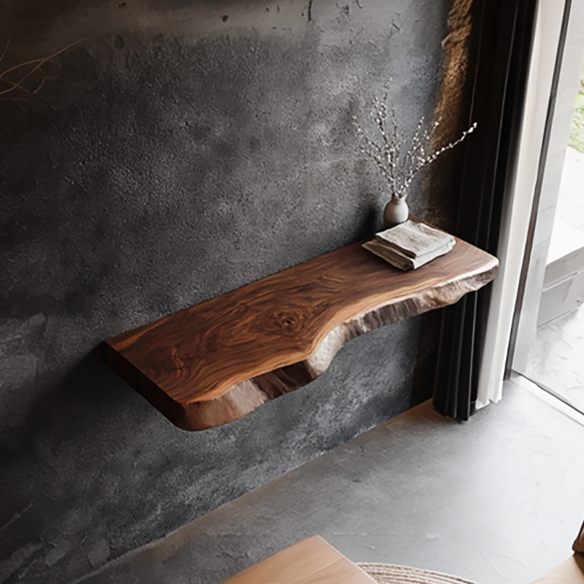 Rustic Live Edge Solid Wood Floating Shelf