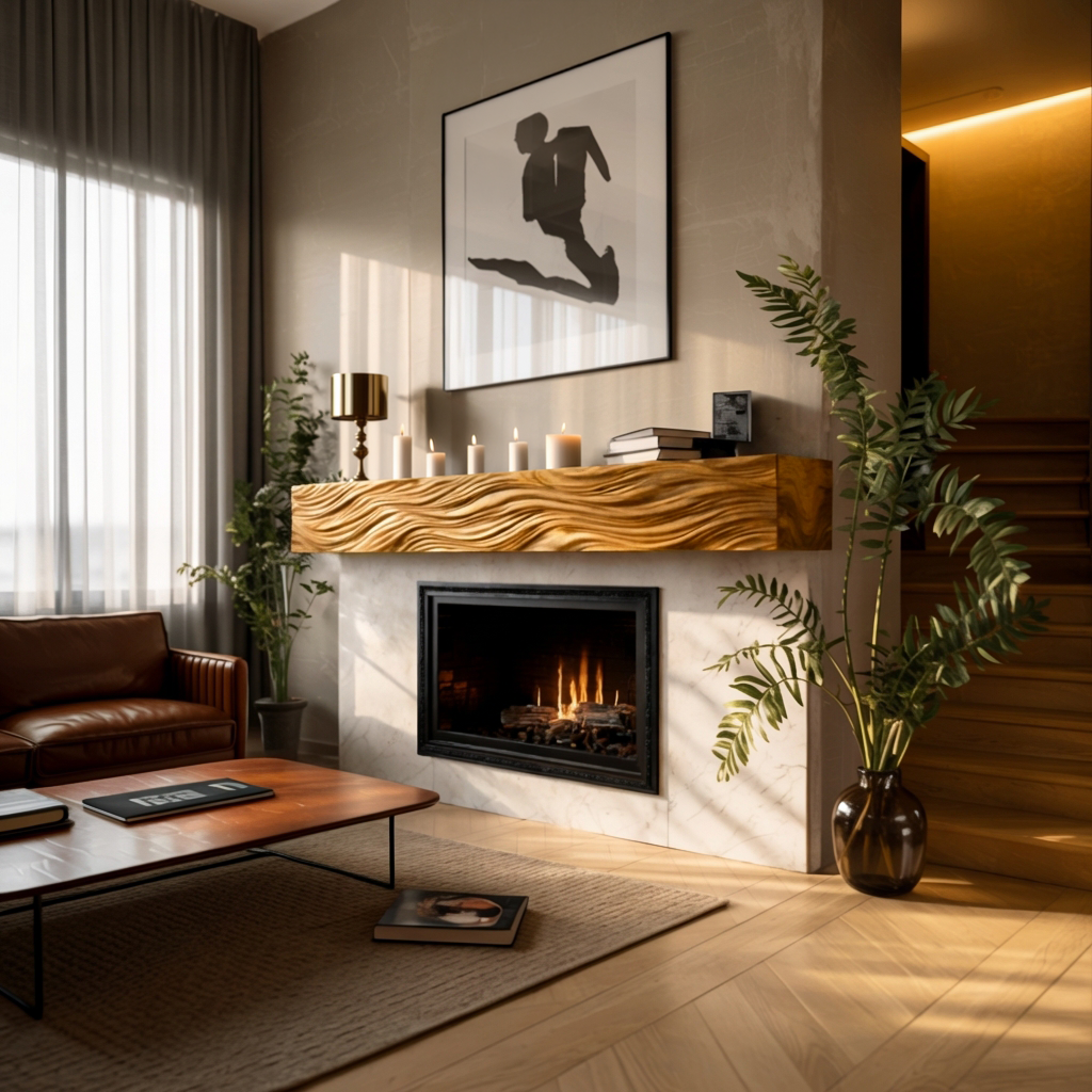 Rustic Wooden Floating Fireplace Mantel For Living Decor