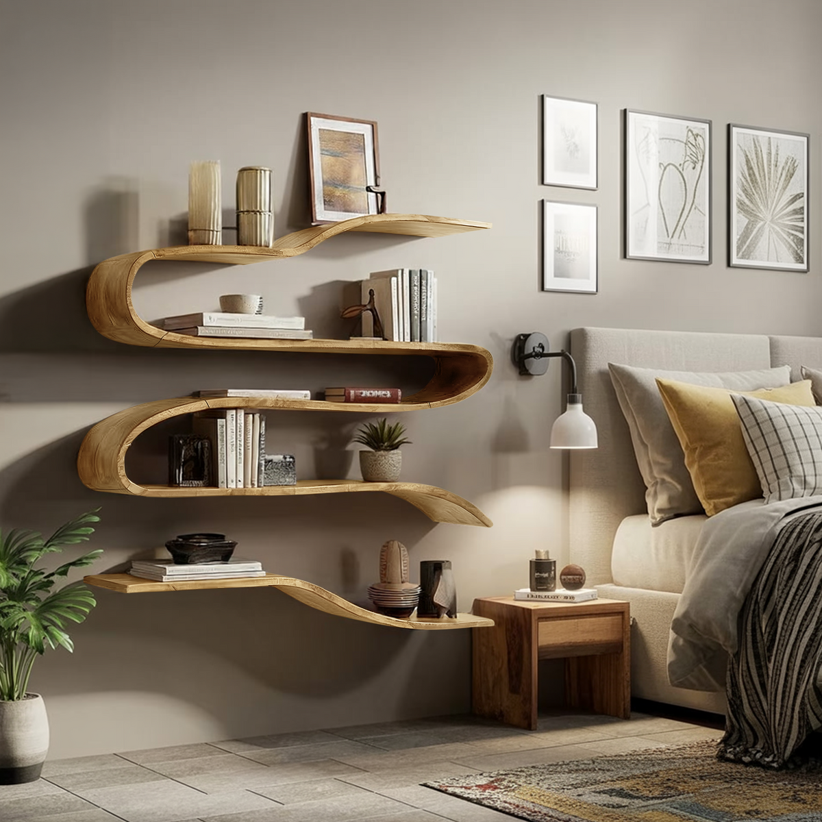 Industrial Natural Wood Floating Shelf