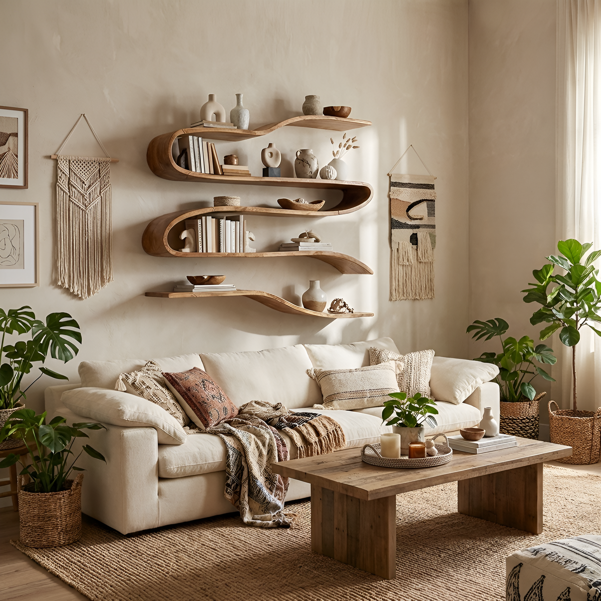 Industrial Natural Wood Floating Shelf