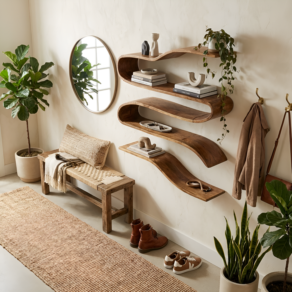 Industrial Natural Wood Floating Shelf