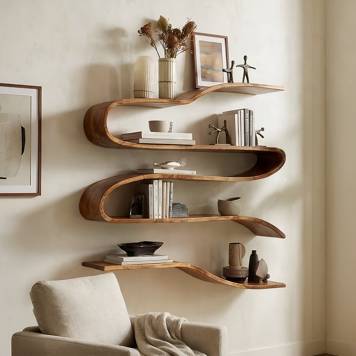 Industrial Natural Wood Floating Shelf