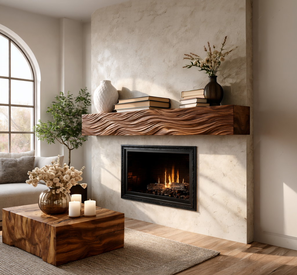 Rustic Wooden Floating Fireplace Mantel For Living Decor