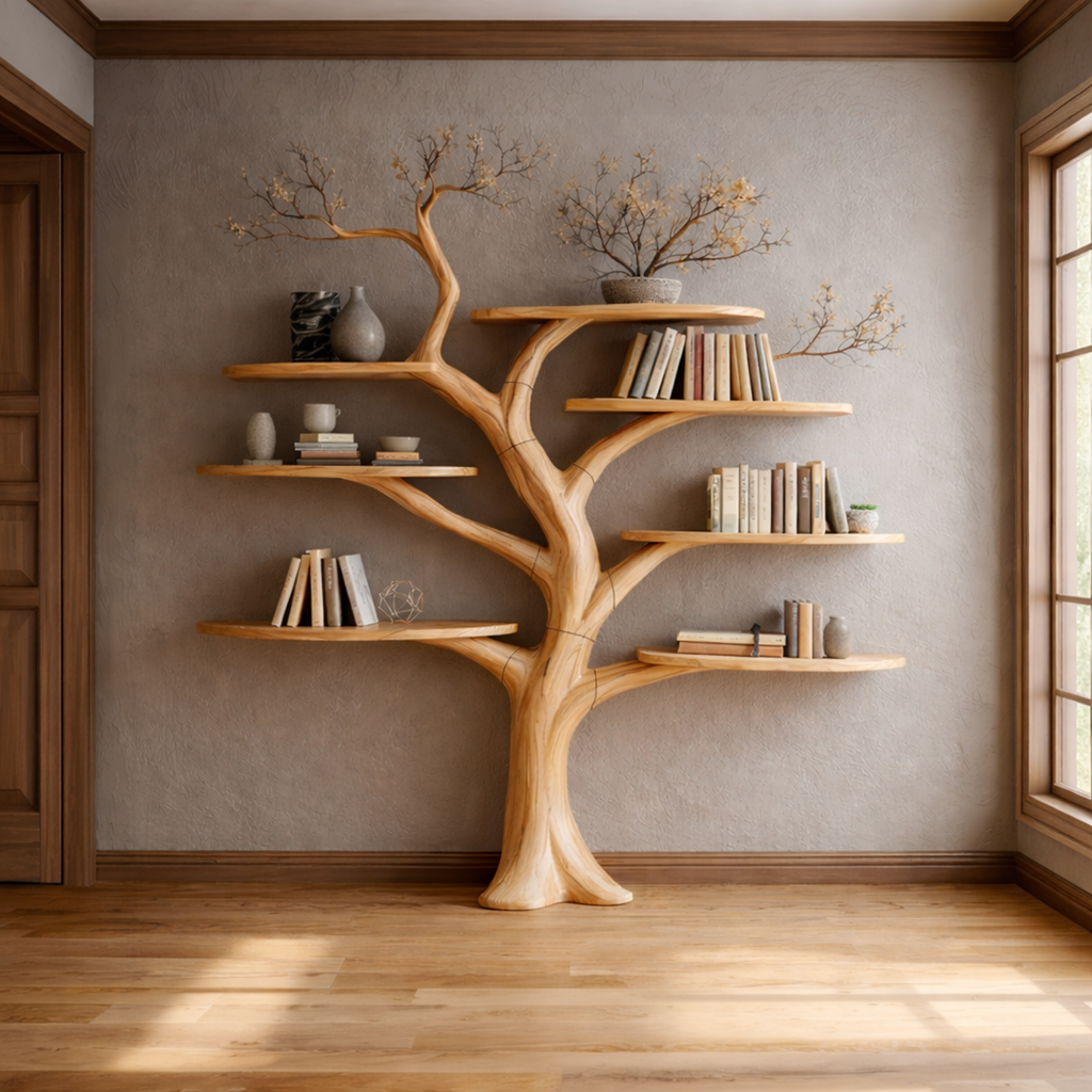 Midcentury Sculptural Wood Tree Bookshelf