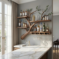 Rustic Tree Branch Wine Rack Wooden Wall Mounted Shelf For Kitchen Dining Room Home Bar