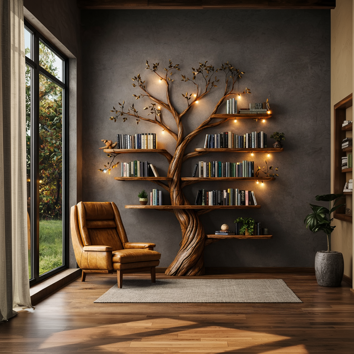 Rustic Nature-Inspired Tree Display Bookcase