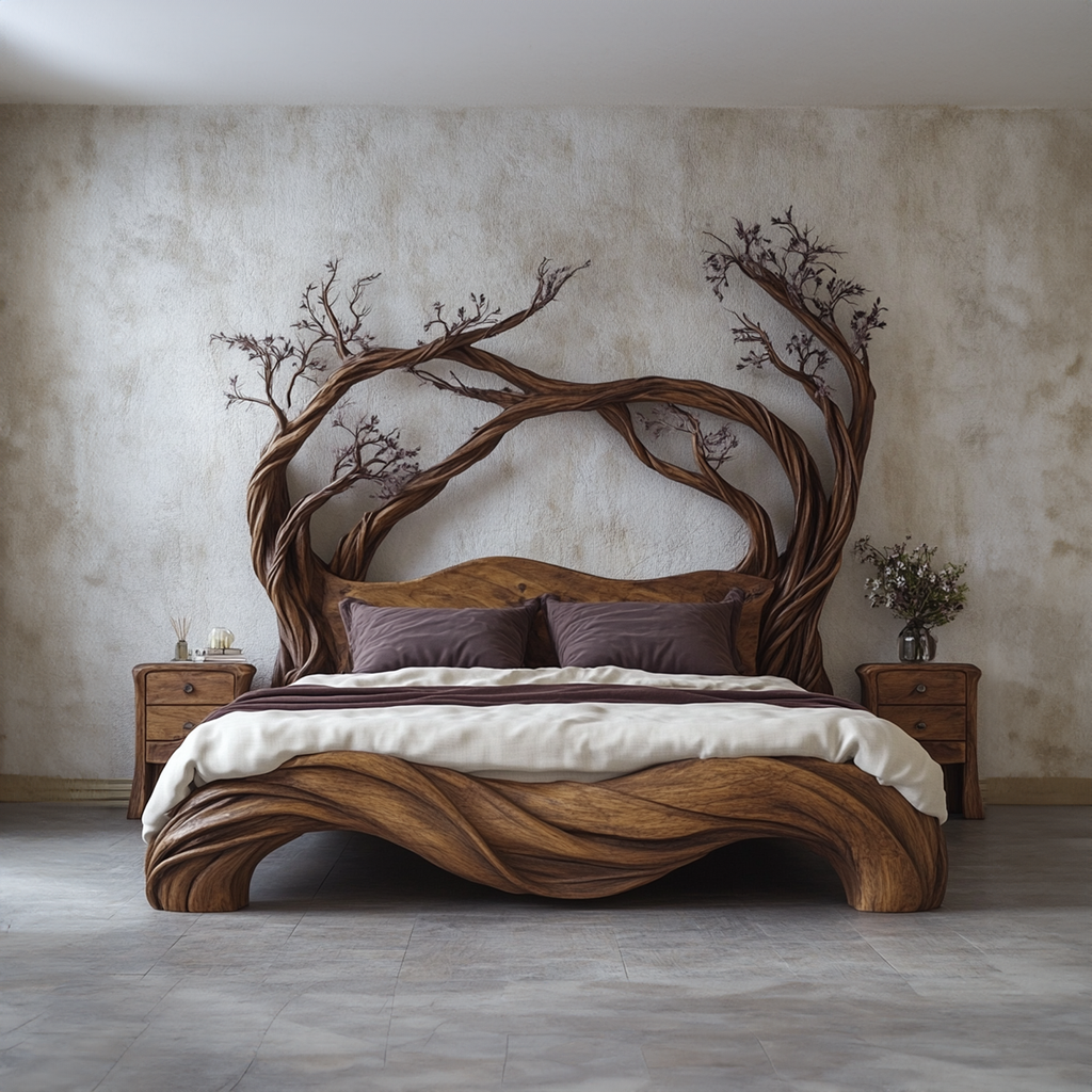 Mid Century Bedroom Low Profile Wood Bed