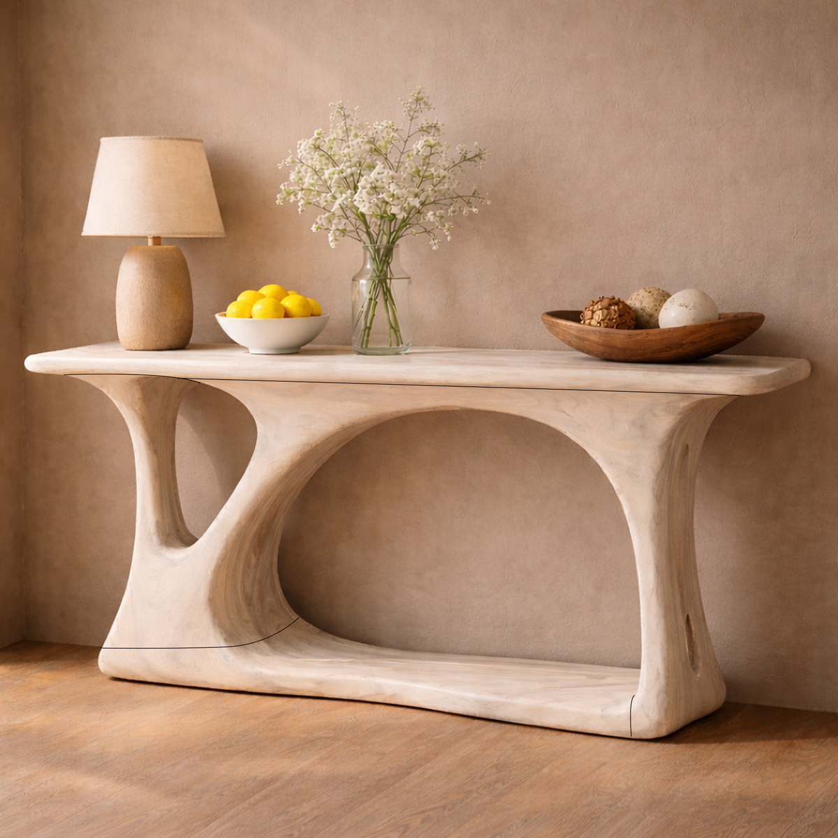 Natural Wood Console Table With Tree Inspired Base