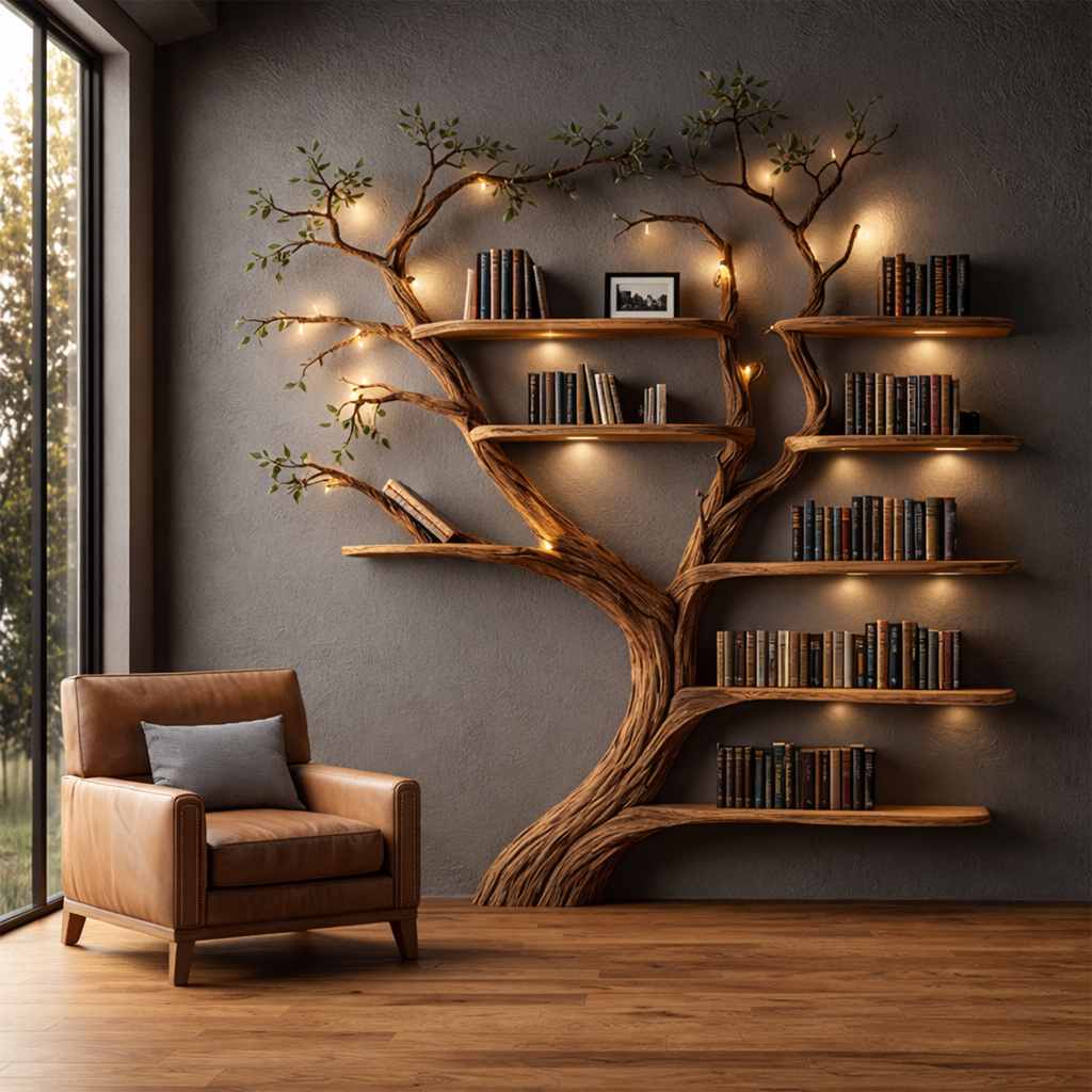 Rustic Organic Wood Tree Bookshelf