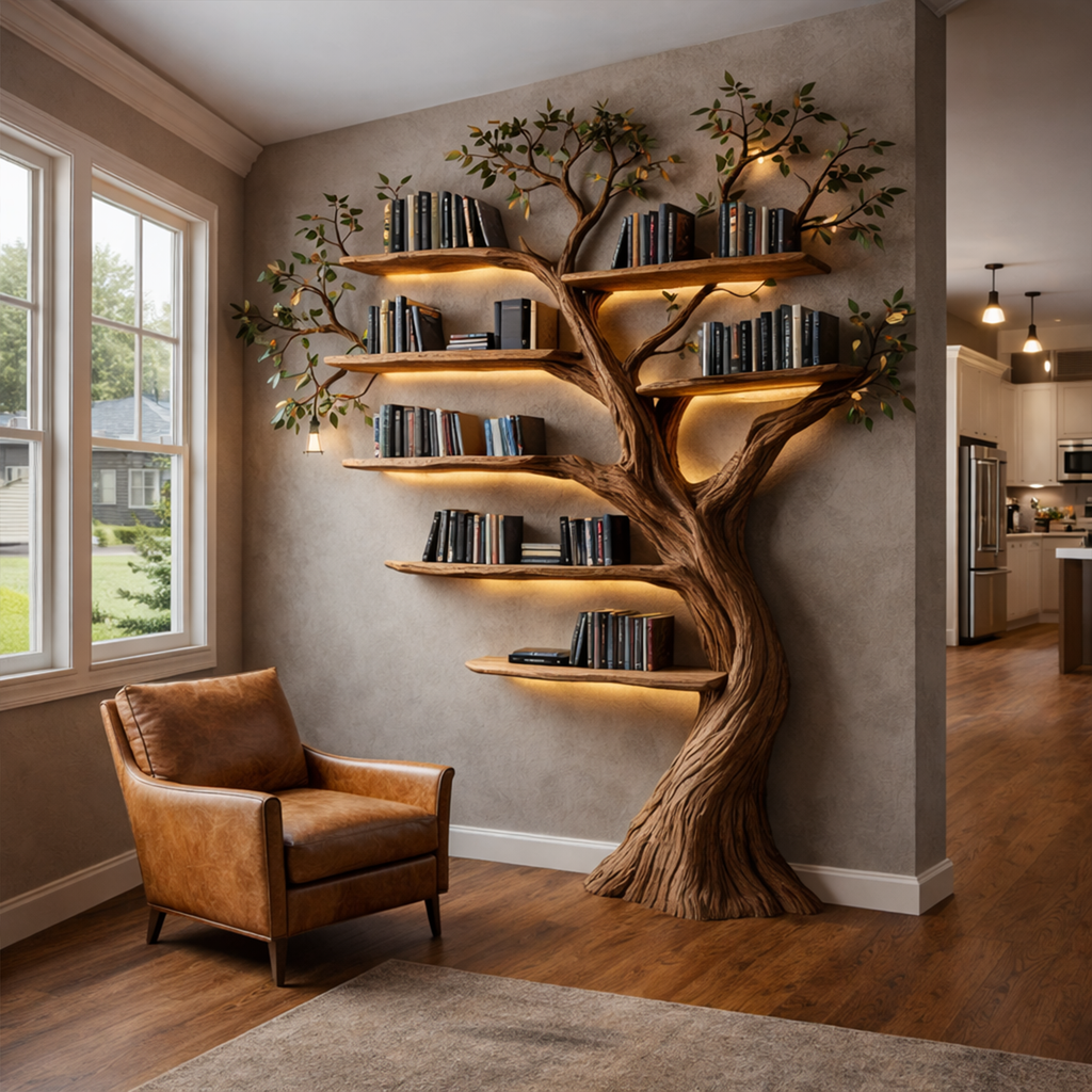 Rustic Woodland Wood Tree Bookshelf