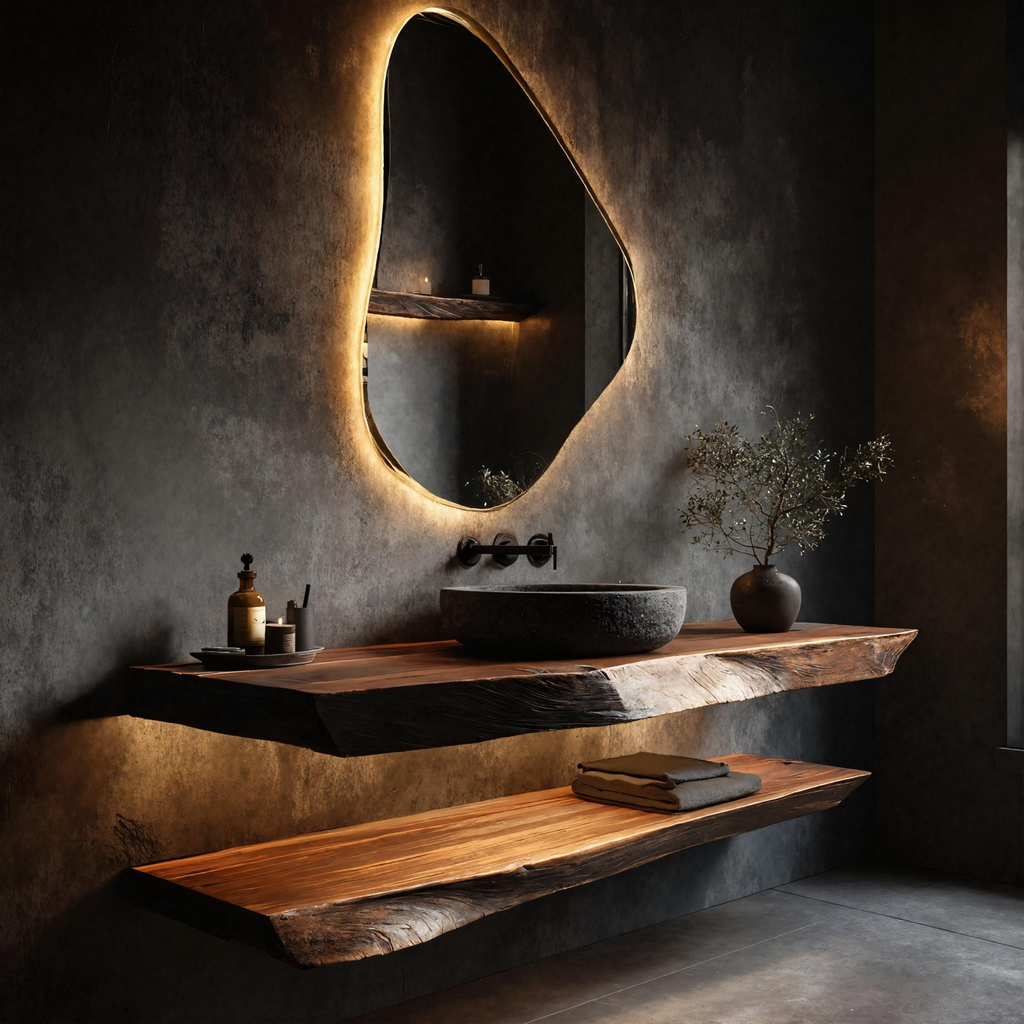 Organic Modern Bathroom Vanity Wall Mounted Wood Shelf