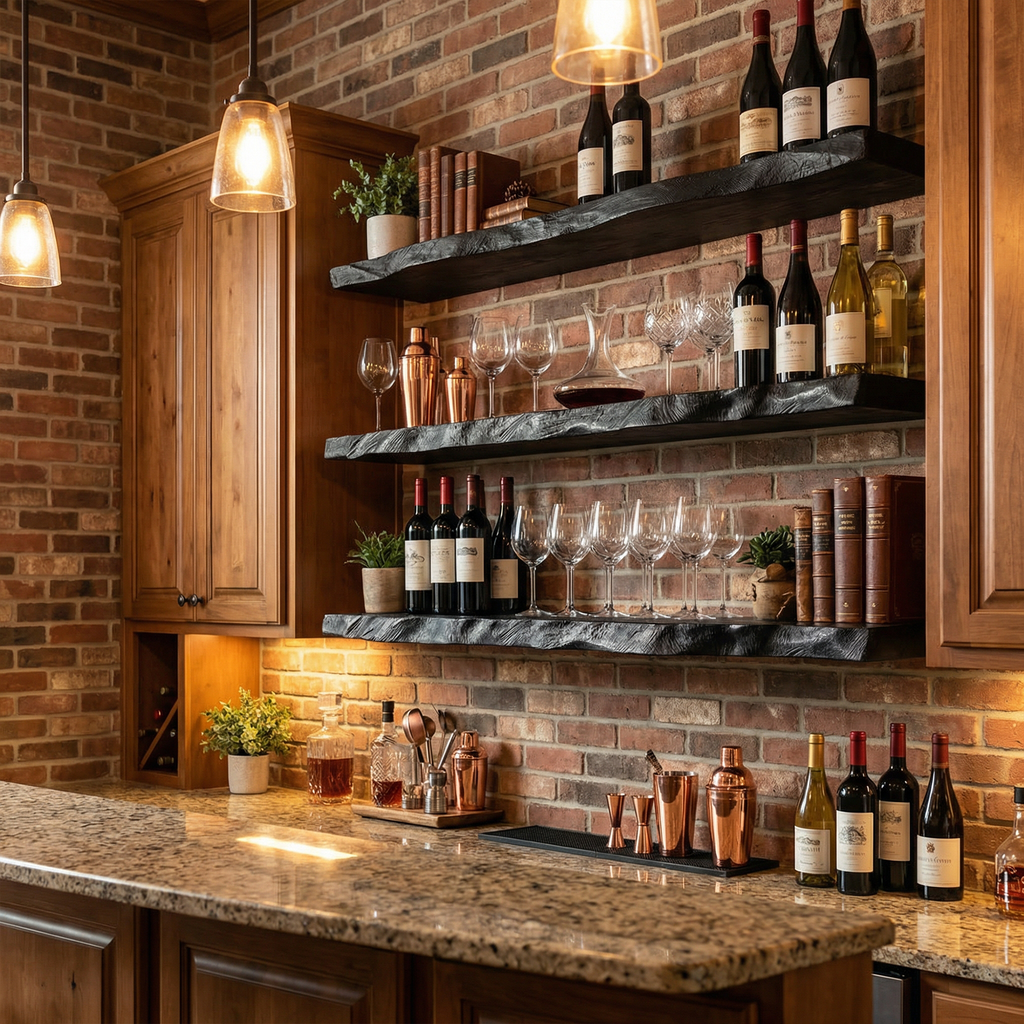 Industrial Solid Wood Floating Bar Shelves Wall Mounted Display Rack
