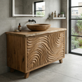 Modern Wave Carved Solid Wood Bathroom Vanity Freestanding Cabinet