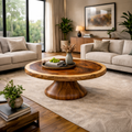 Monumental Pedestal Solid Wood Coffee Table Sculptural Focal Point Sophisticated Living Room Interior