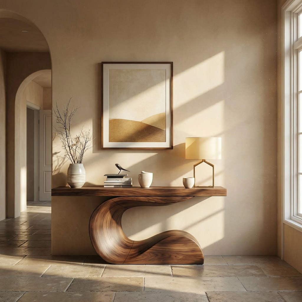 Modern Curved Sculptural Console Table