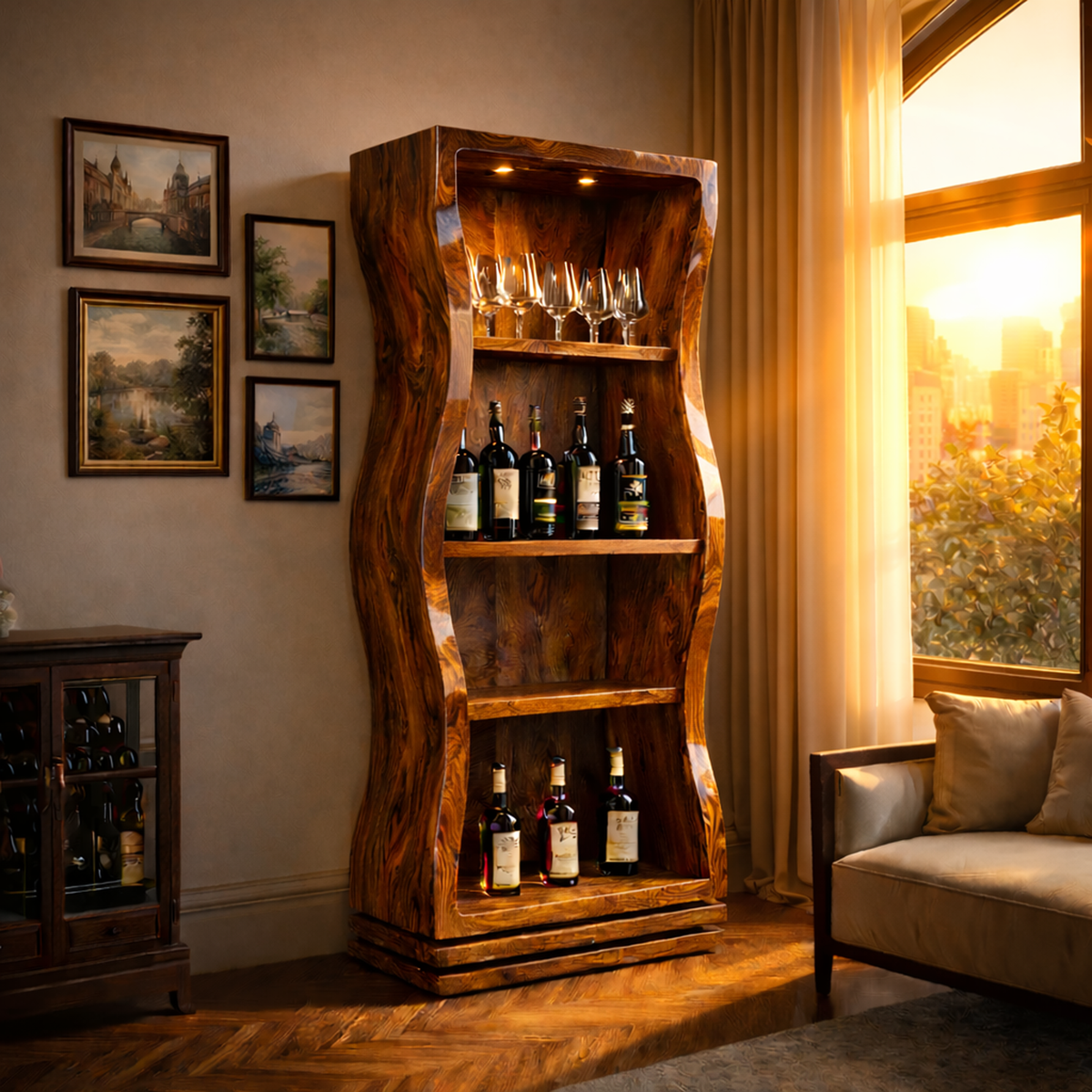 Organic Modern Tall Bar Storage Display Cabinet For Living Room