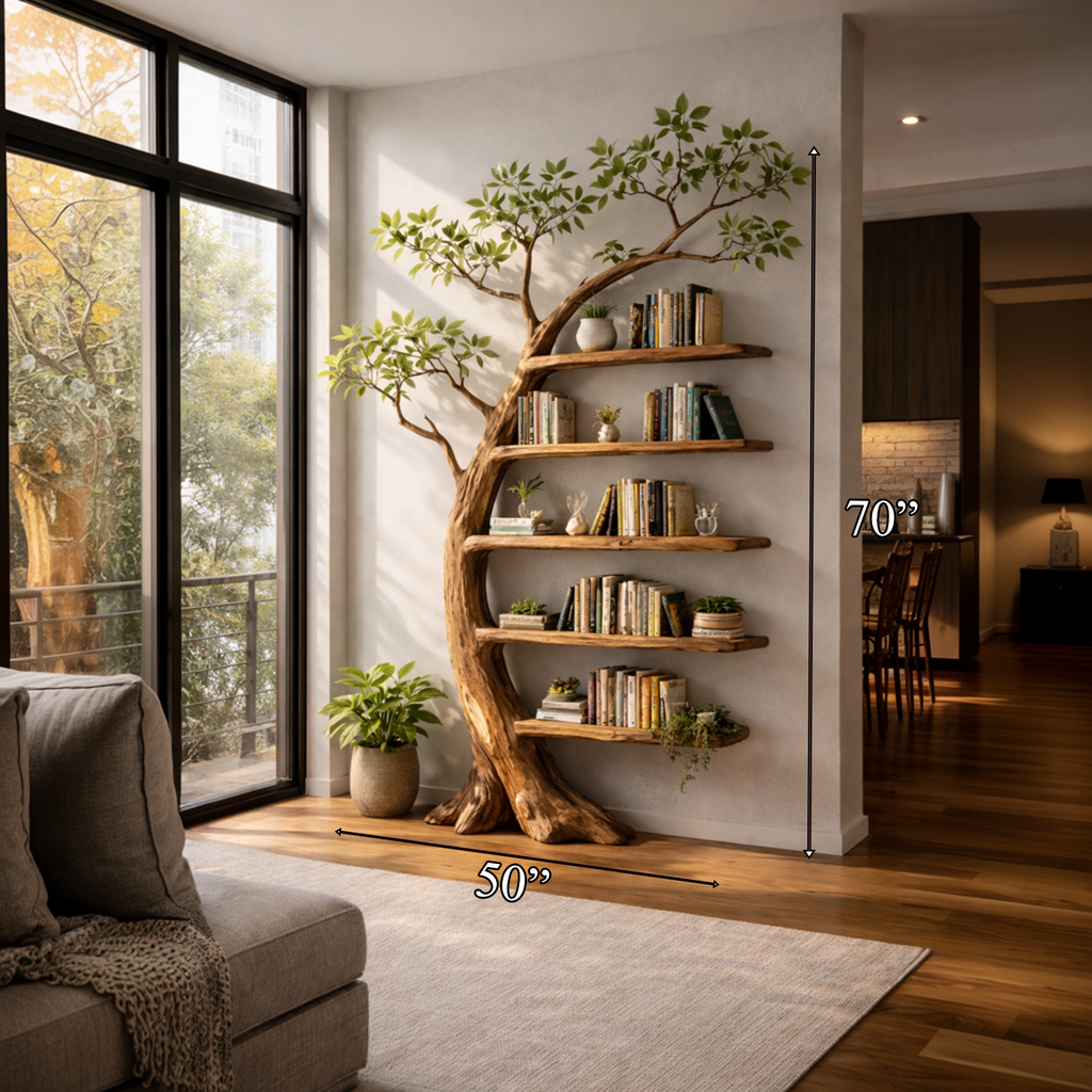 Handcrafted Tree Storage Bookcase Living Room